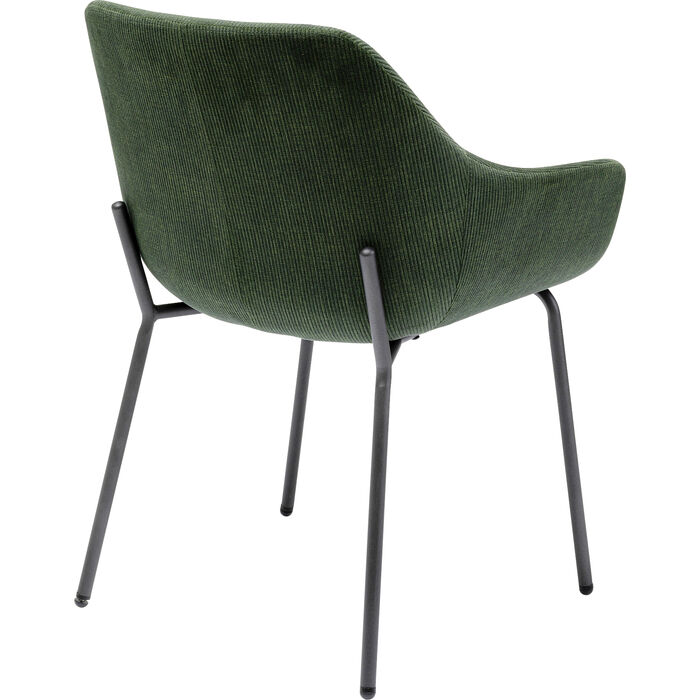 Magnifique chaise tendance Avignon de couleur verte en velours côtelé avec piètement noir de la marque Kare Design