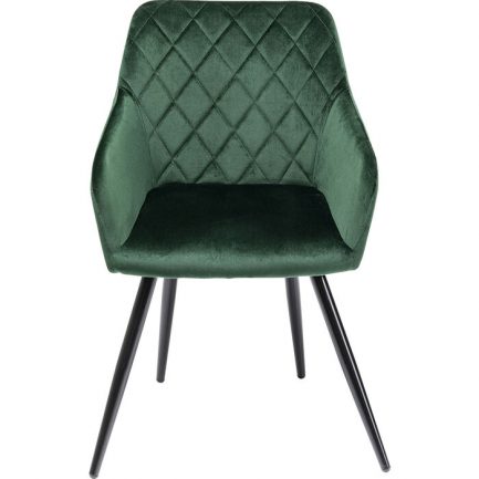 Magnifique chaise design et tendance avec accoudoirs style velours Bretagne vert et piètement noir de la marque Kare Design