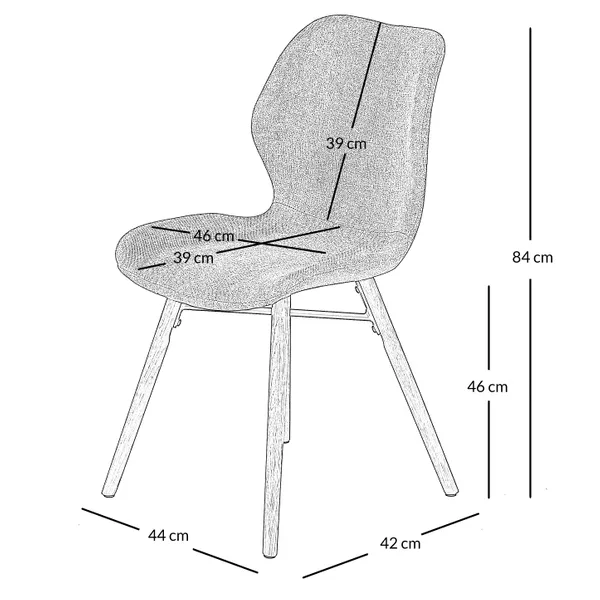 Dimensions de la chaise Gary moderne et tendance en tissus et chêne gris clair de la marque zago