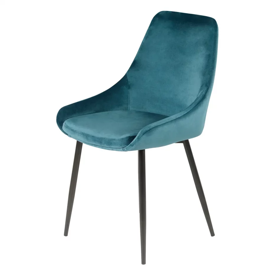 Chaise en velours tendance et moderne bleu pieds métal Bari de la marque Zago