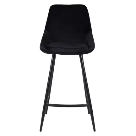 Chaise de bar design et moderne en velours noir piètement métal noir de la marque Zago