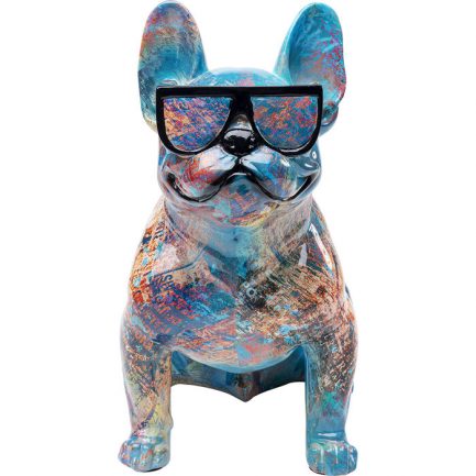 Sublime figurine décorative Dog of Sunglass représentant un bulldog multicolore avec des lunettes
