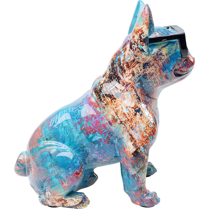 Sublime figurine décorative Dog of Sunglass représentant un bulldog multicolore avec des lunettes