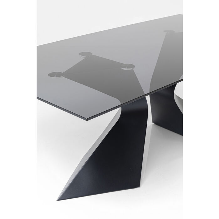 Zoom sur le plateau en verre de la magnifique table rectangulaire design Gloria noire de la marque Kare Design