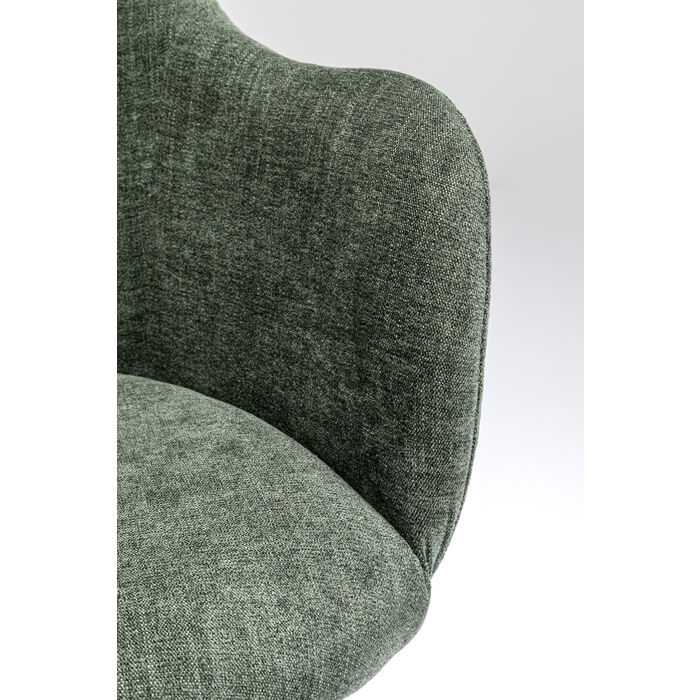 Zoom sur la matière de la magnifique chaise pivotante tendance Lady Loco vert avec piètement noir de la marque Kare Design