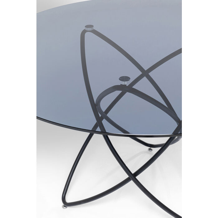 Zoom sur le plateau en verre de la magnifique table design ronde en verre noir Molekular de la marque Kare Design