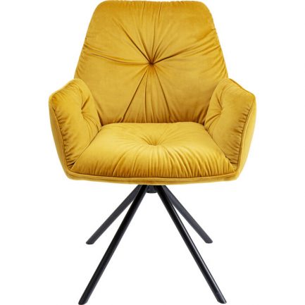 Magnifique chaise look velours de couleur jaune avec accoudoir Mila de la marque Kare Design