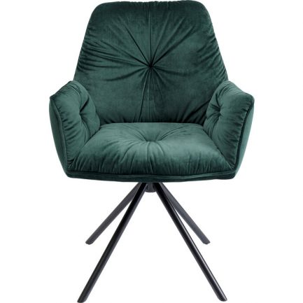 Magnifique chaise look velours de couleur vert avec accoudoir Mila de la marque Kare Design