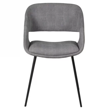 Magnifique chaise de repas style velours côtelé de couleur gris clair avec piètement noir en acier de la marque Zago