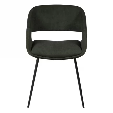 Superbe chaise de repas tendance en velours côtelé Ada de couleur vert sapin avec piètement noir de la marque zago