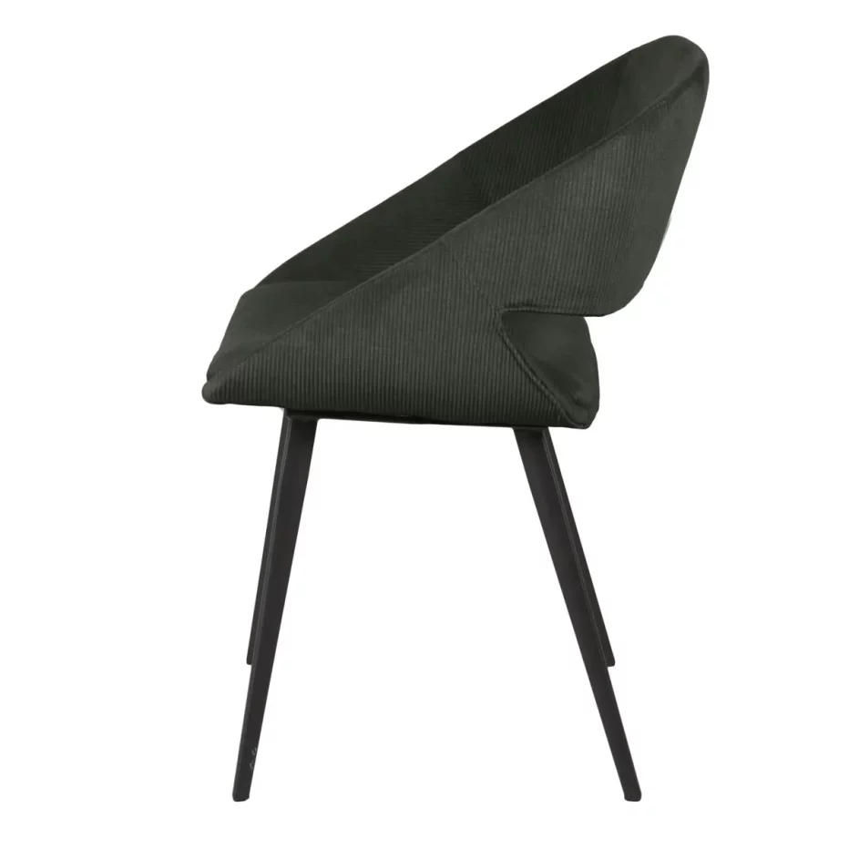 Superbe chaise de repas tendance en velours côtelé Ada de couleur vert sapin avec piètement noir de la marque zago