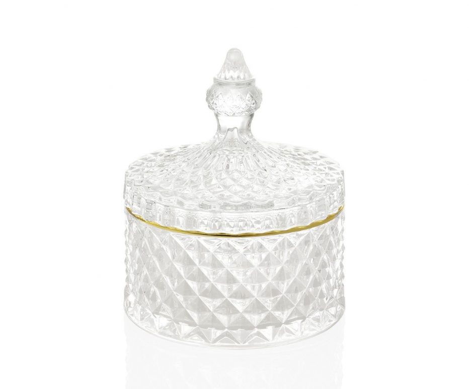 Sublime boite à bijoux en verre et doré avec couvercle de la marque Andrea vendu par Noosa Home