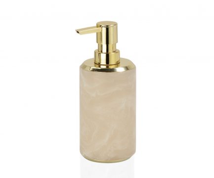 Sublime distributeur de savon pour salle de bain en marbre rose super tendance de la marque Andrea vendu par Noosa Home