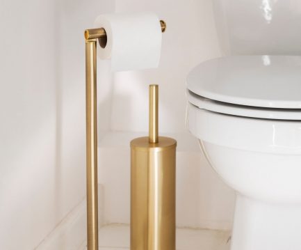 Superbe brosse WC en acier inoxydable et laiton doré super tendance de la marque Andrea vendu par Noosa Home