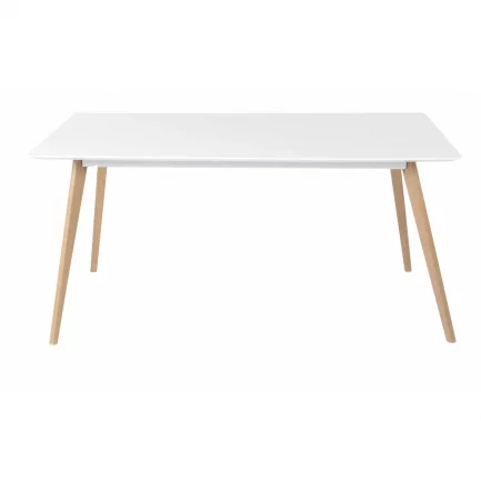 Magnifique table de repas au style scandinave blanche avec pieds en chêne Flam de la marque Zago